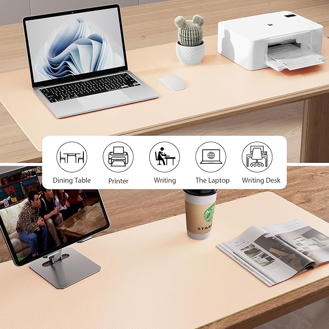 Aothia Large PU Leather Desk Pad Protector – Non-Slip Mouse Pad & Writing Mat for Office/Home, Waterproof, Easy to Clean (36" x 17", Soft Peach)