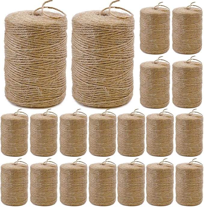 20Pack 2mm Natural Jute Twine String 16000 Feet Long Twine String for Crafting Gardening Gift Wrapping Macrame DIY Home Decor (Brown-800Feet/Roll)