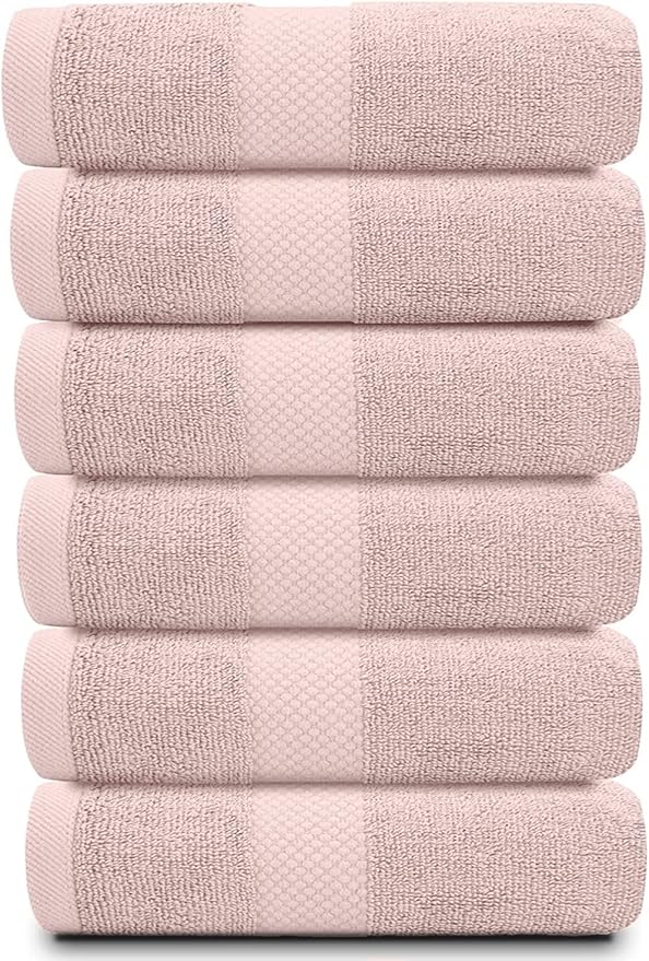 White Classic Luxury Pink Hand Towels - Soft 100% Turkish Cotton | Highly Absorbent Hotel spa Bathroom Towel Collection | 16x30 Inch | Set of 6