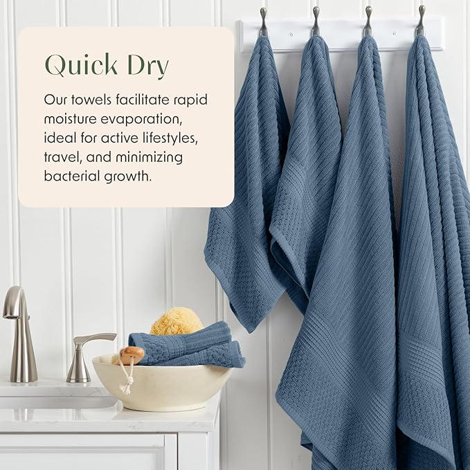 Springtree Home 100% Cotton Bath Towel Set of 4 | Super Soft & Absorbent with Quick-Dry Fibers | 4 Bath Towels | Textured and Durable Cotton | Krista Collection - Oceanview