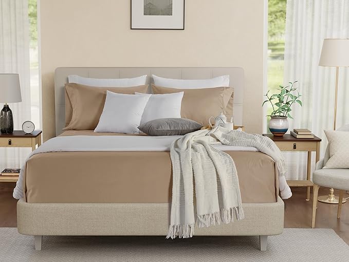 Deep Pocket Queen Sheets set, 100% Cotton Sheets Queen Size set, 800 Thread Count Soft & Durable 4 Piece Sheet & Pillowcase Sets, Sateen Weave Hotel Sheet Fits upto 17", No Pill Machine Wash- Taupe