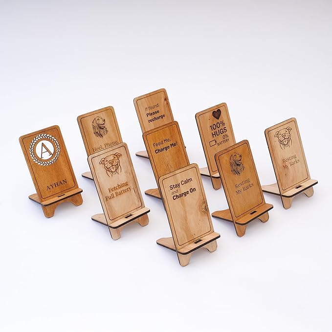 Design Your Own Phone Stand Personalized Wooden Holder Custom Pet Name Engraved Handmade Desk and Home Accessory Gift (Resting My Barks Pitbull)