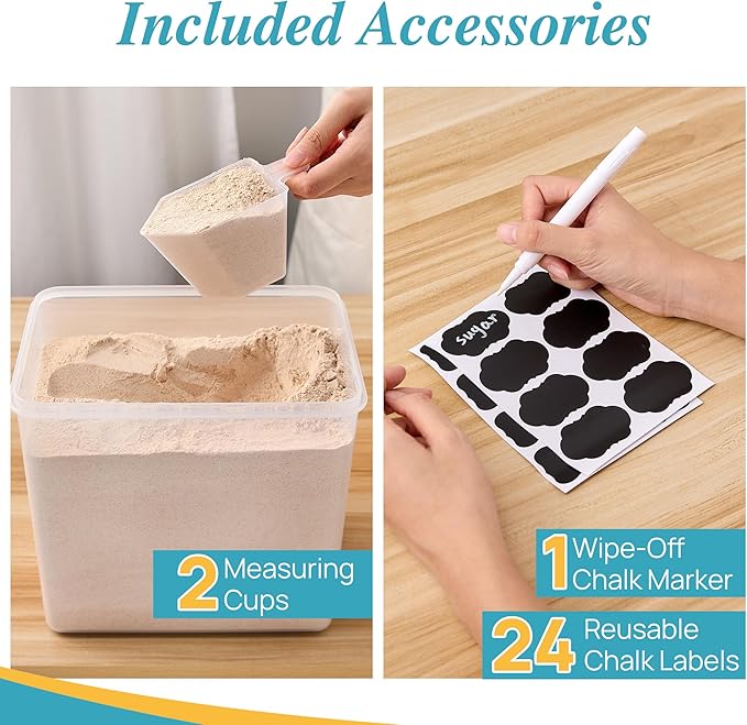 Vtopmart 8.5L 2 Pack Extra Large Flour Sugar Storage Containers for 20lbs flour, Airtight Kitchen Pantry Organization Canisters with Lids for Bulk food, Rice, Baking Supplies, BPA Free, Black