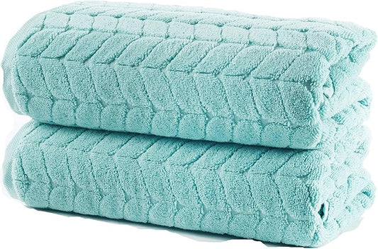 BAGNO MILANO Turkish Bath Towels, Soft Plush Jacquard Luxury Bath Towels, Quick Dry Towel Set (Aqua Green, 2 pcs Bath Towel Set)