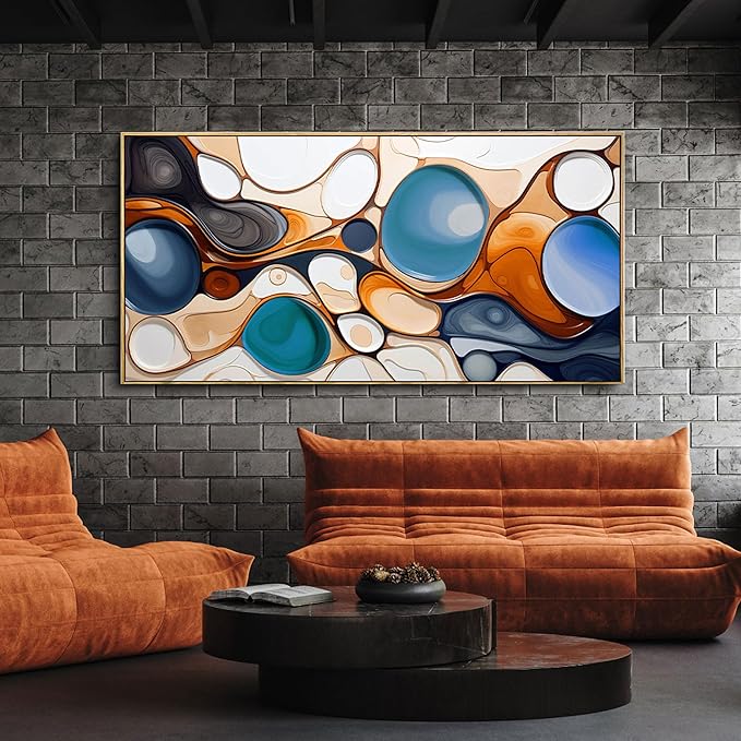 yiijeah Framed Wall Art - Large Artwork Blue and Orange Abstract Canvas Wall Art for Living Room Colorful Paintings Wall Decor Bedroom Office Home Decoration Modern Art Color Wall - 40x20 Inches