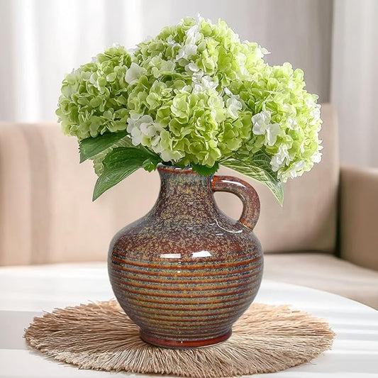 Sunddo Brown Ceramic Vase 6 Inch - Small Rustic Decorative Vase with 1 Handle, Rustic Farmhouse Decor, Bedroom, Bathroom, Bookshelf, Mantel, Coffee Table Decor