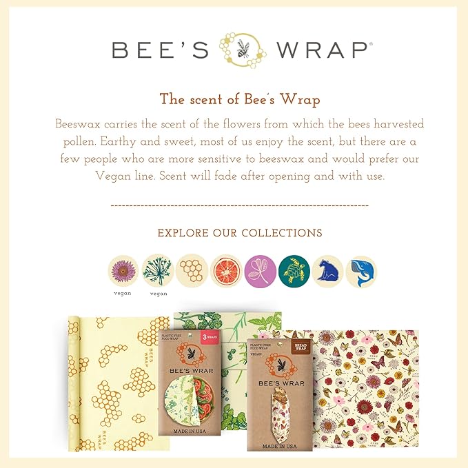 Bee's Wrap Beeswax Wraps for Food - Cut to Size 14x52" Wax Paper Roll - Made in USA Reusable Waxed Paper & Bowl Covers - Organic & Eco-Friendly Alternative to Aluminum Foil & Plastic Wrap, Botanical