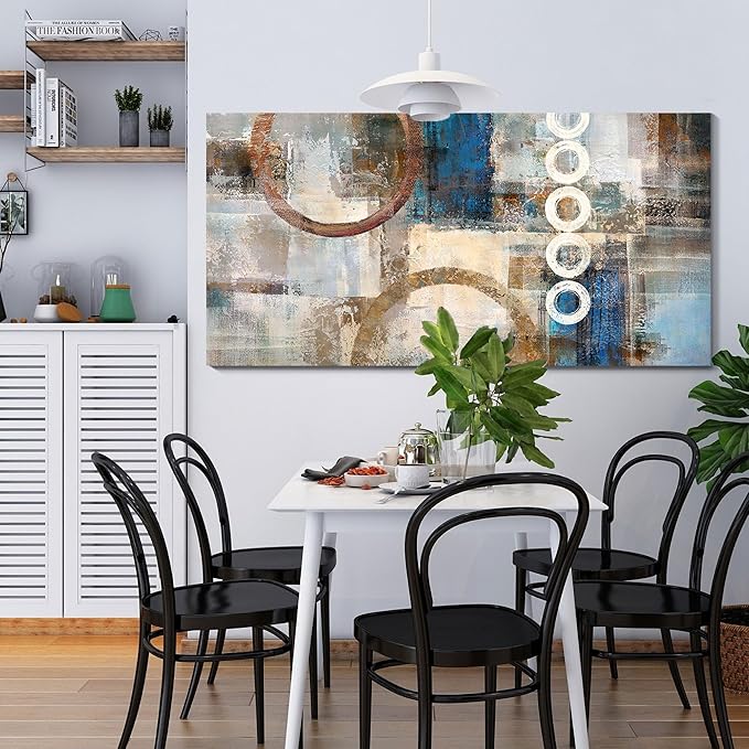 yiijeah Geometric Wall Art - Yellow and Blue Wall art for Living Room - Framed Picture Artwork & 48x24 Inches Large Painting Modern Home Decor