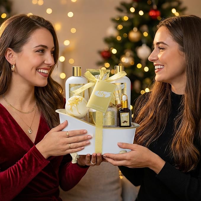 Christmas Gifts for Women - 7-Piece Honey Almond Spa Gift Set, Bath & Body Gift Set, Bath Collection with Bath Bomb | Mothers Day Gifts for Mom, Fathers Day, Birthday Gifts, Holiday Present for Women