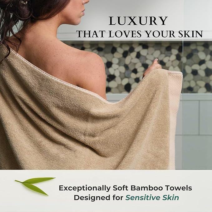 BedVoyage Luxury Bath Towels Set of 8 - Ultra Soft Plush Bathroom Towel Set - Highly Absorbent Viscose from Bamboo Bath Towels Ultra Soft - Spa Towel for Body - Champagne