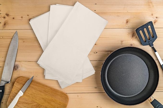 Aunti Em's Kitchen Flour Sack Dish Towels - Natural Cotton for Embroidery and Drying Glass, Hand, Dinnerware - Plain, Thick, Zero-Lint, Highly Absorbent - Set of 13, 27 x 27 Inch, Unbleached Tan