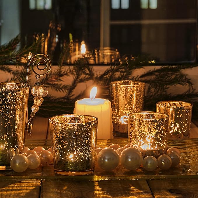 12 Pack Glass Candle Jars-10oz Golden Empty Candle Jars with Bamboo Lids, Bulk Candle Jars for Gold Wedding Centerpieces for Table Decorations, Gold Party Bridal Shower Decorations