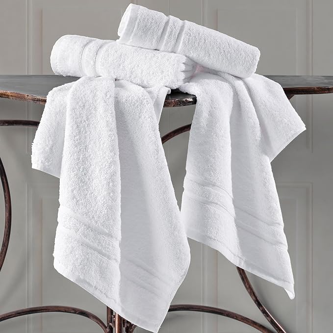 Hawmam Linen White Hand Towels for Bathroom, Set of 4, 16x29 Inch, Premium Turkish Cotton, Highly Absorbent Hotel Collection, Blissful Luxury Spa Feel, White Towels