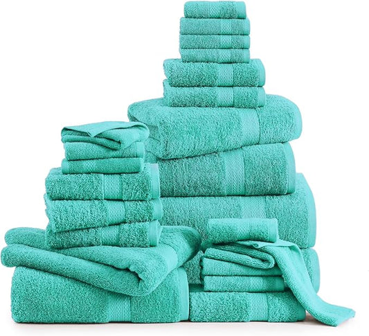 LANE LINEN 100% Luxury Cotton Towel for Bathroom - 24 Pcs - Ringspun, Quick Dry, Ultra Soft & Absorbent - 2 Bath Sheet, 4 Bath Towels, 6 Hand Towel, 8 Washcloth, 4 Fingertip - Fade Resistant - Teal