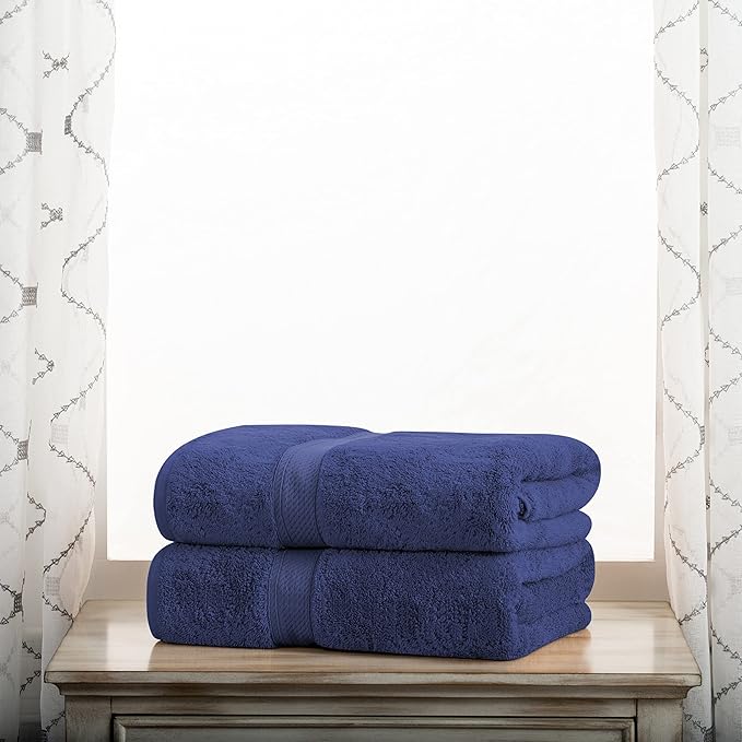 BLUENILEMILLS BNM Egyptian Cotton 2-Piece Towel Set, Includes 2 Bath Towels, Attached Loop for Easy Hanging and Storage, Hotel Quality, Perfect for Bathroom, Gym, Shower Space, or Spa, Navy Blue