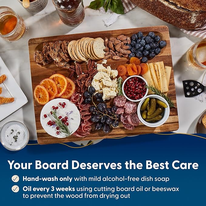 Sonder Los Angeles, Thick Sustainable Acacia Wood Cutting Board for Kitchen with Juice Groove, Sorting Compartment, Charcuterie 16x12x1.5 in (Gift Box Included)