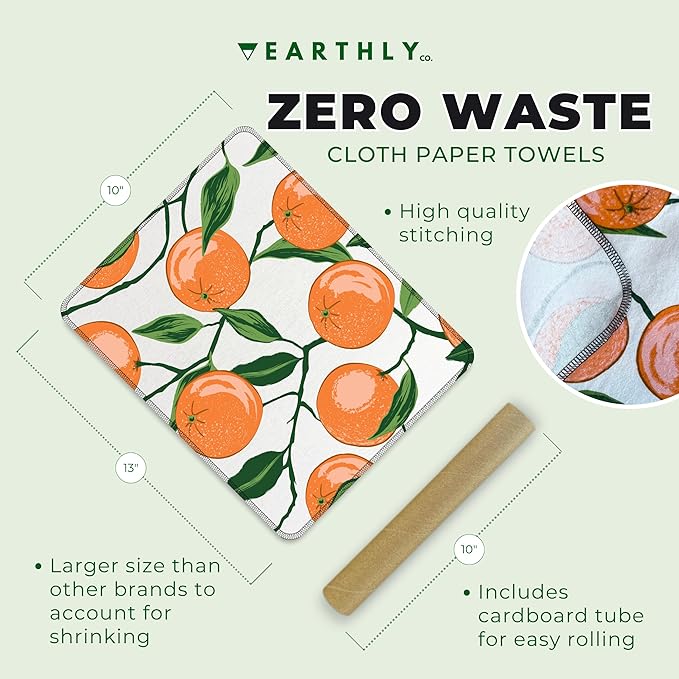 Reusable Paper Towels - 10 Pack - Roll of Washable Cotton Cloth Paper Towels - Paperless Reusable Napkins Cloth Washable - Absorbent + Long Lasting - Zero Waste Products - (Valencia)