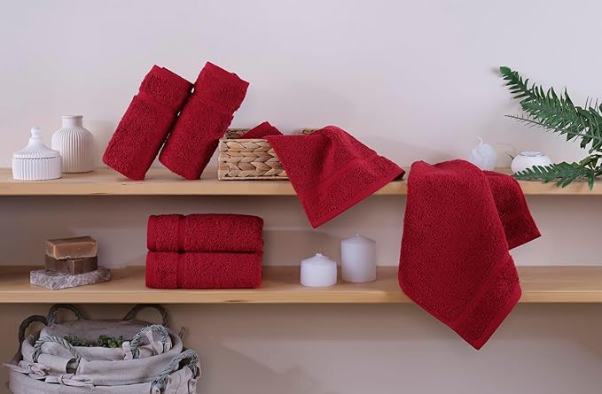 Hawmam Linen Luxury Cotton Washcloths 13x13 Inch - Large Hotel Spa Bathroom Face Towel | 12 Pack | Red