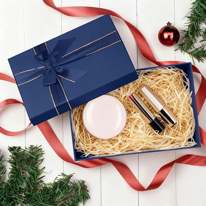 JOYIT Blue Gift Box 16.5''x13''x5.5'' - Large Gift Boxes with Lid for Presents Packaging, Birthday, Christmas, Wedding, Anniversary, Big Gift Box with Ribbon, Shred Filler, Card, Wax Seal (Blue)