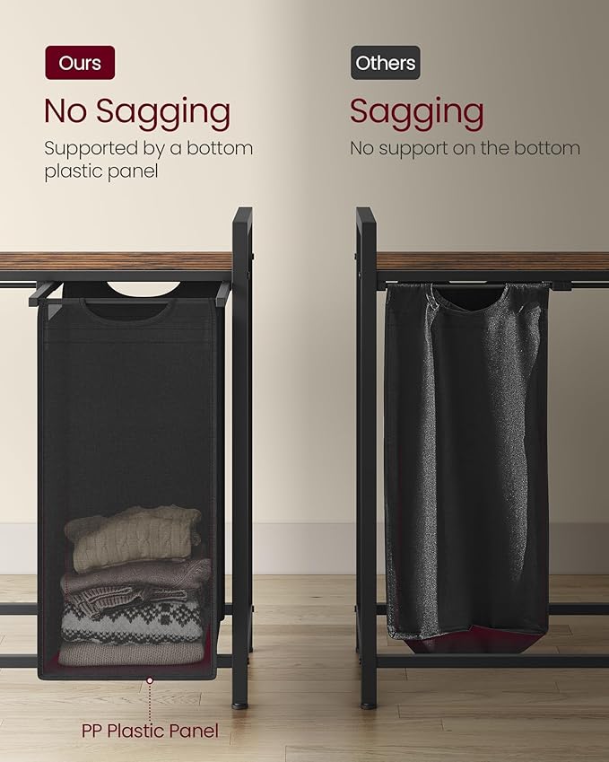 VASAGLE Laundry Hamper, Laundry Basket, Laundry Sorter with 5 Pull-Out and Removable Bags, Shelf, Metal Frame, 5 x 10.6 Gallons (40 L), 56.5 x 13 x 28.4 Inches, Ink Black and Rustic Brown UBLH501B01