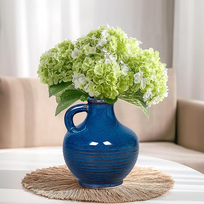 Sunddo Blue Ceramic Flower Vase, 6 Inch Small Modern Vase, Decorative Vases for Home Decor, Farmhouse Decor, Centerpieces, Entryway Living Room Dining Table Kitchen Decor