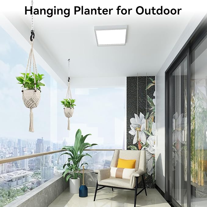 USLAI Macrame Plant Hanger for Indoor Outdoor, Up to 3-6.5 inch Pot, Hanging Planter Flower Pot Holder with Beads and Tassels, Boho Home Decor, 2-Pack, Ivory