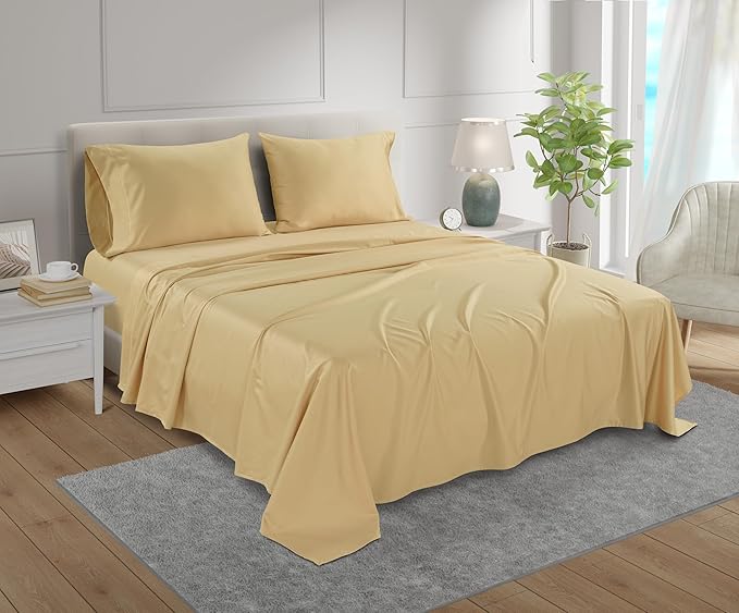 Egyptian Cotton Sheets Queen Size Bed Set, 800 TC Deep Pocket Sheets Queen, All Season Soft Breathable Sateen Weave 4-Piece Sheet & Pillowcase Sets, Fits upto 17",Machine Wash & No Pill - Semolina