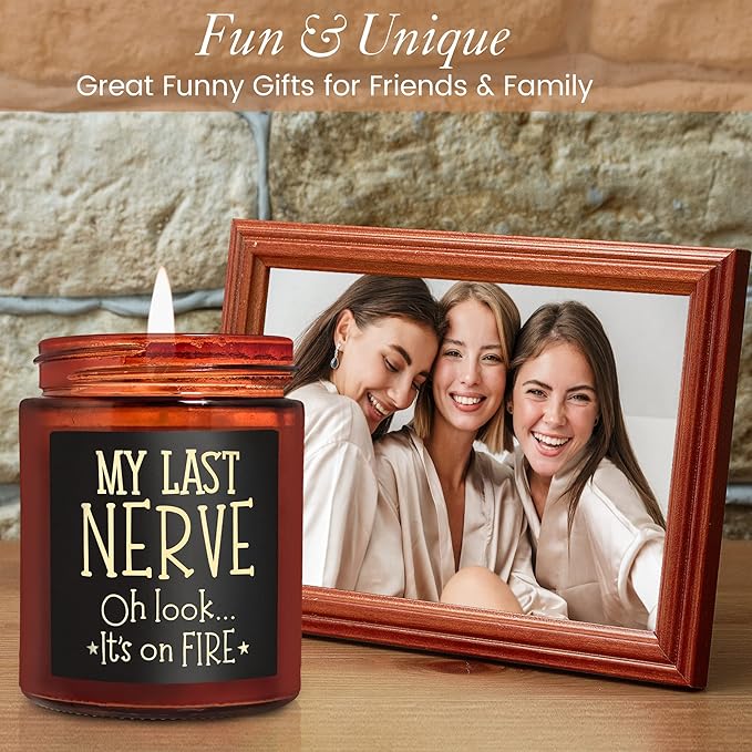 Funny Gifts for Women Men - My Last Nerve Soy Candle - Birthday Gift for Her Wife Sister - Best Friend, Girlfriend Gift - Friendship Gifts for Bestie Boss Coworker Nurse - Stress Relief Candle