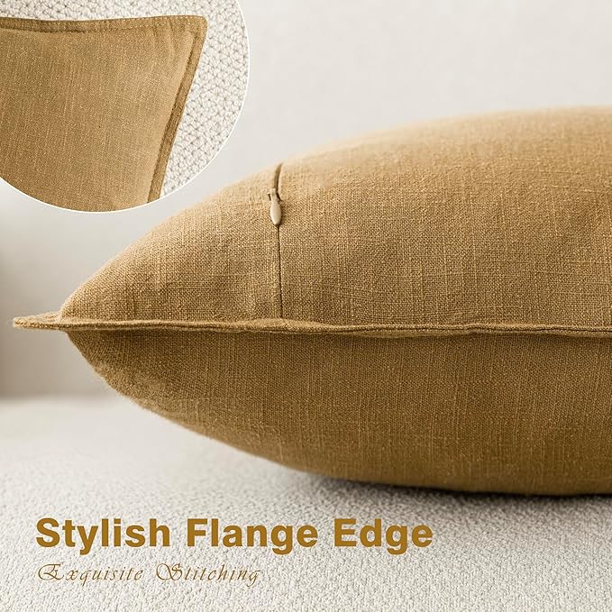 Foindtower Pack of 2, Decorative Linen Soild Throw Pillow Covers Soft Accent Cushion Case Boho Farmhouse Pillowcase for Chair Couch Sofa Bedroom Living Room Home Decor 24 x 24 Inch Honey Mustard