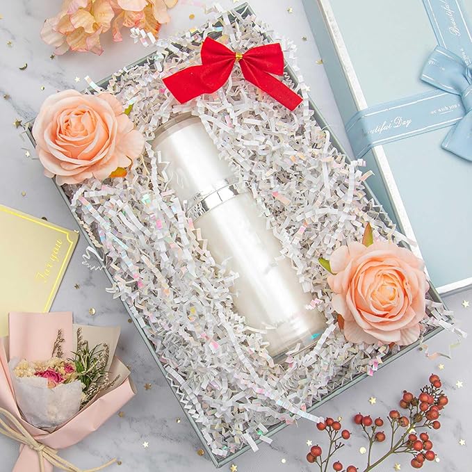 Caleihd Crinkle Cut Paper Grass Cushion Paper Streamer for Christmas Wedding Birthday Bridesmaid Engagement Craft Gift Boxes Bags Filler Decoration 4.5oz Diamond White