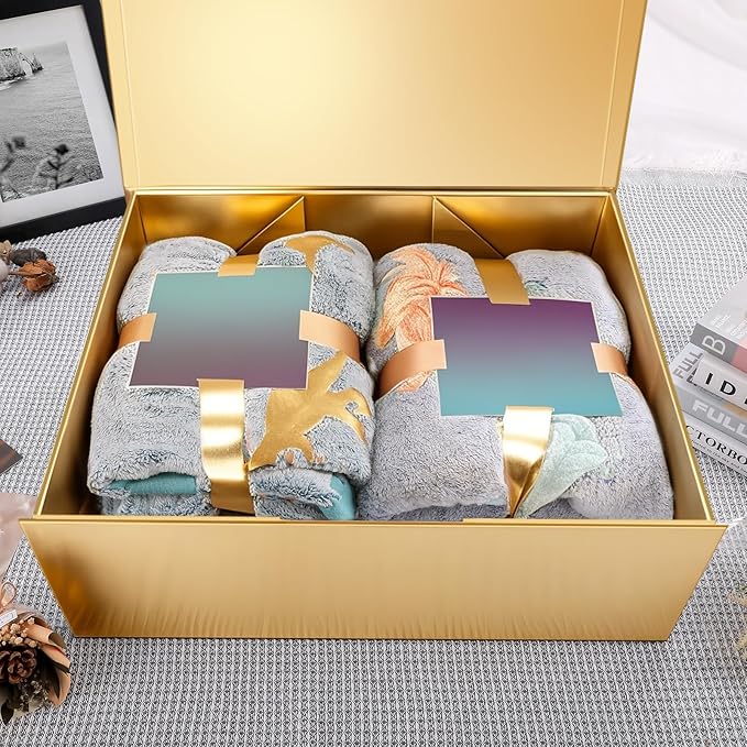 JINGUAN 19.2x15.8x7 Inches, Extra Large Gift Box with Lid, Bridesmaid Proposal Box with Magnetic Closure, Giant Gift Box for Clothes and Large Gifts (Glossy Gold)