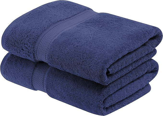 BLUENILEMILLS BNM Egyptian Cotton 2-Piece Towel Set, Includes 2 Bath Towels, Attached Loop for Easy Hanging and Storage, Hotel Quality, Perfect for Bathroom, Gym, Shower Space, or Spa, Navy Blue