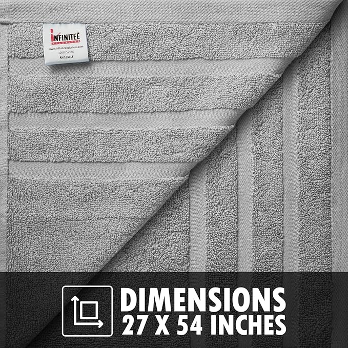 Infinitee Xclusives 100% Cotton Luxury Bath Towels Set of 2 (27x54 Inches) (Charming Grey, Bath Towels - Pack 2)