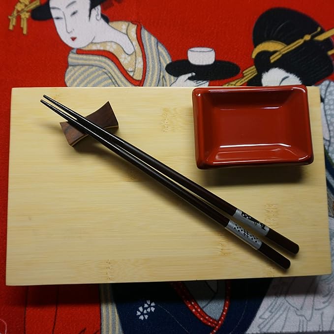 JapanBargain 4509x2, Bamboo Chopsticks Reusable Japanese Chinese Korean Wood Chop Sticks Hair Sticks 5 Pair Gift Boxed Set Dishwasher Safe, 9 inch, Silver-Cat, 2-Pack