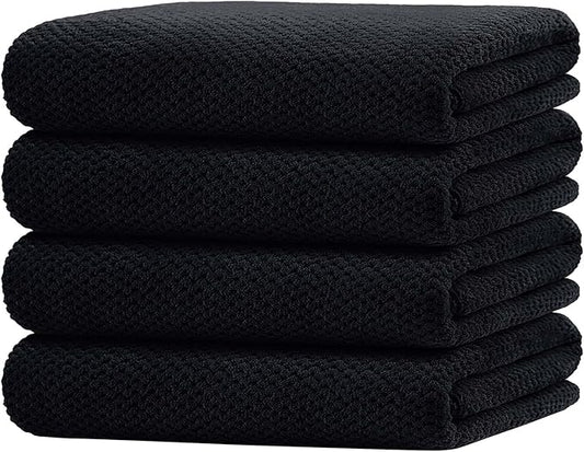 HOMEXCEL Bath Towel Set Pack of 4, 30 x 60 Inches Large Microfiber Bath Towels, Soft, Absorbent, and Quick Dry Towels for Bathroom, Pool, Beach, Swim, and Yoga, Large Bathroom Towels, Black