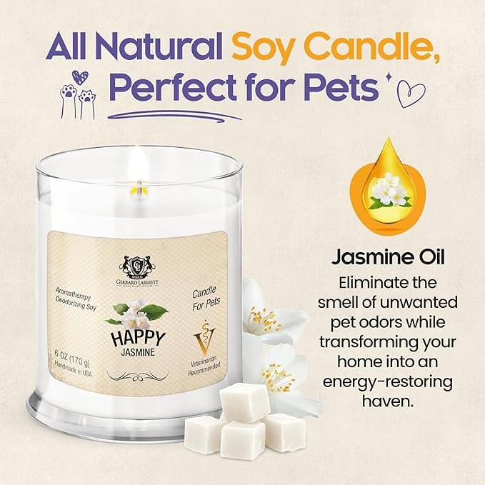 Pet Odor Eliminator Candle Happy Jasmine Scented Candle, Calming Candles Aromatherapy for Home Decor, Soy Wax Pet Candles Odor Eliminator for Animal Lover, Aromatherapy by Gerrard Larriett
