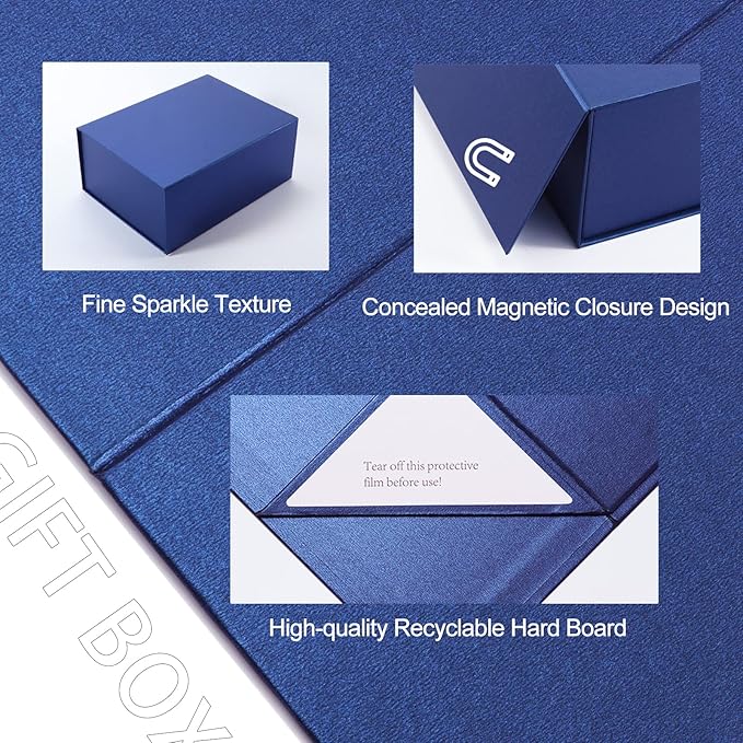 4 Pack 9.5x7x4 Inches Gift Boxes with Magnetic Closure Lids, Blue Magnetic Box for Wedding, Groomsmen Bridesmaid Proposal, Birthdays, Mother's Day