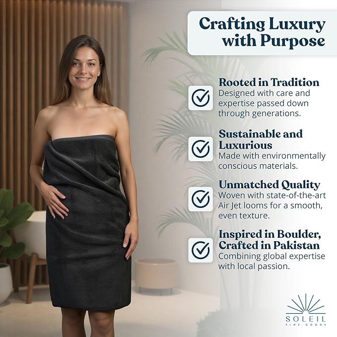 Soleil Fine Goods Luxurious 800 GSM 100% Cotton Bath Towel Set (4-Pack, 27x54) - Heavyweight & Ultra Absorbent, Plush Softness for Bathroom | Hotel & Spa Quality Luxury Towels- Charcoal