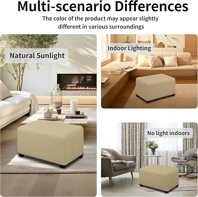 Easy-Going Stretch Ottoman Cover Folding Storage Stool Furniture Protector Soft Rectangle slipcover with Elastic Bottom(Ottoman Small,Beige)