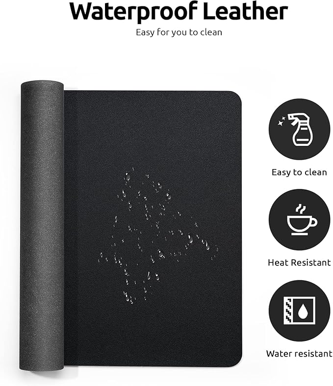 YSAGi Leather Office Desk Pad Protector, Large Mouse Pad, Non-Slip, PU Leather, Laptop Desk Blotter, Waterproof Writing Pad for Office and Home, Black, 23.6" x 13.8"