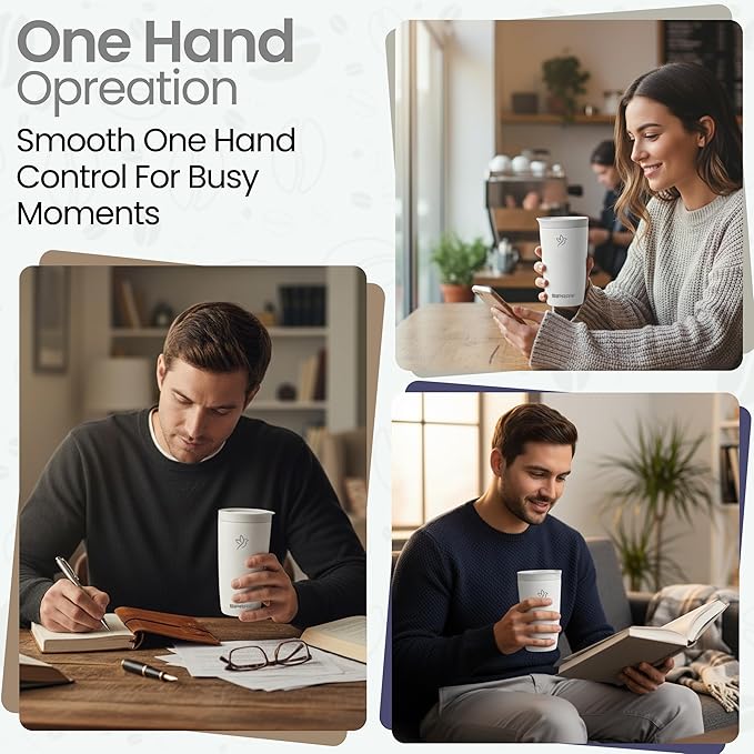 Travel Coffee Mug Tumbler, Reusable Iced Coffee Hot Coffee Cup, Double Wall Insulated Thermal Stainless Steel Material, Gift for Women Men, Perfect for Camping Travelling, 12 oz, White smoke