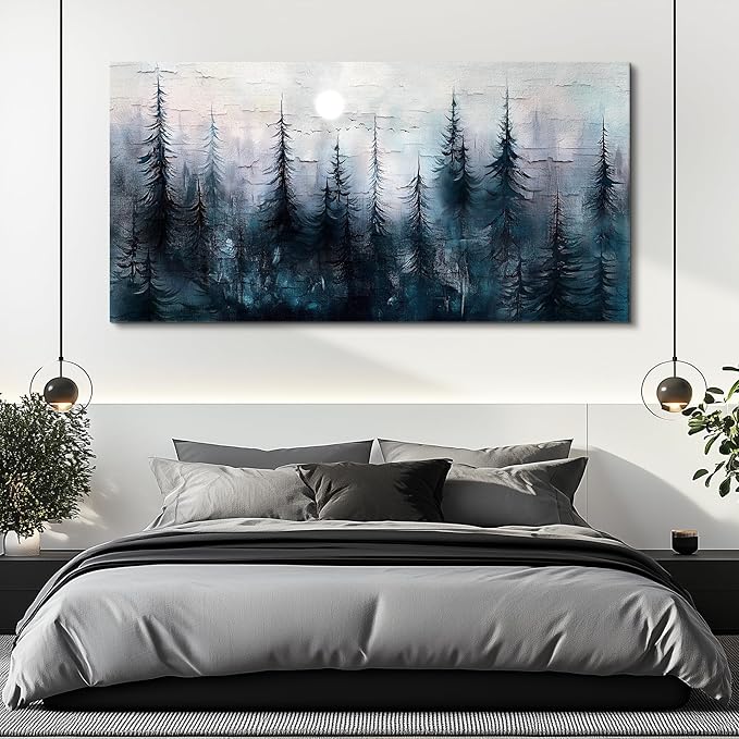 Canvas Wall Art for Living Room Large Wall Decor for Office Bedroom Decoration Foggy Forest Landscape Picture Black and White Painting Artwork Wall Mural Aesthetic Home Decor 30"X60"
