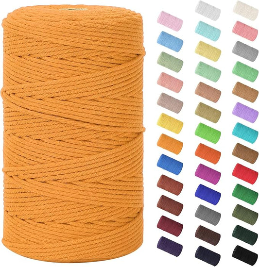 HOMEBOBO Macrame Cord 3mm x 220Yards (656Feet)Natural Cotton Macrame Rope - 4 Strands Twisted Macrame Cotton Cord for Wall HangingPlant HangersCraftsGift Wrapping and Wedding DecorationsGolden Yellow