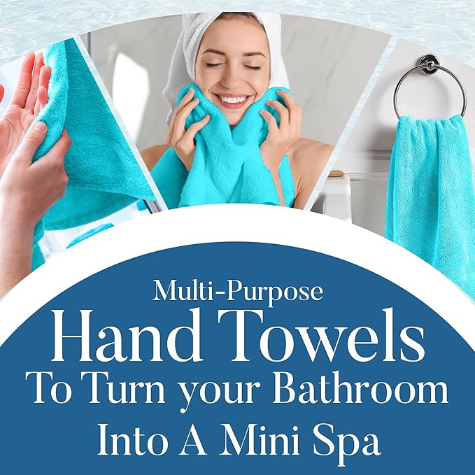 DAN RIVER 6-Pack Premium Hand Towels (16x28 Inches) - 100% Cotton, Ultra Soft, Lightweight, Highly Absorbent Towels for Bathroom, Spa, Gym, Salon, Hotel, and Travel - 550 GSM – Turquoise