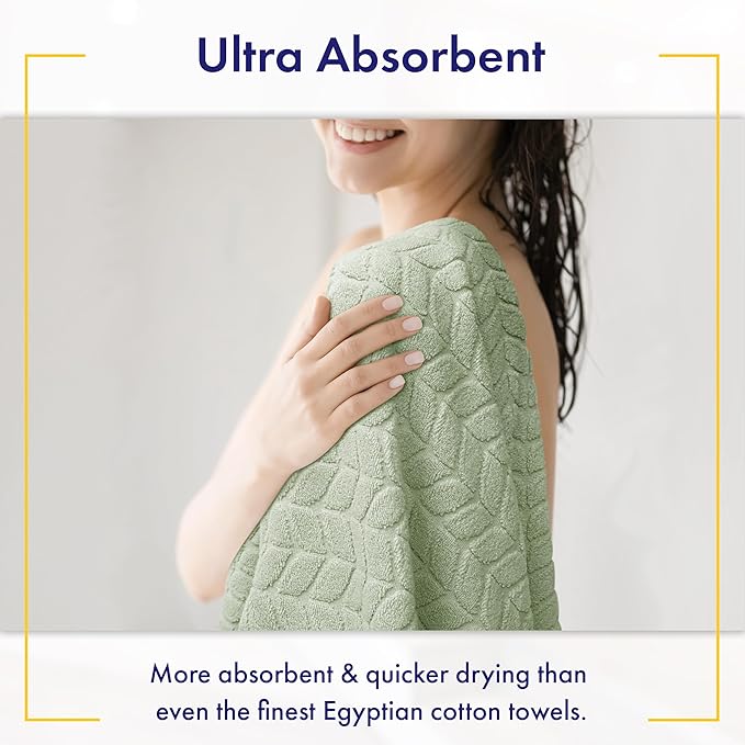 Ultra Soft & Stylish 700 GSM Luxury Bath Sheets | Pack of 2 | Extra Large 35x70 Inches | 100% Zero-Twist, Long-Staple Cotton | Remarkably Absorbent (Eucalyptus Green)