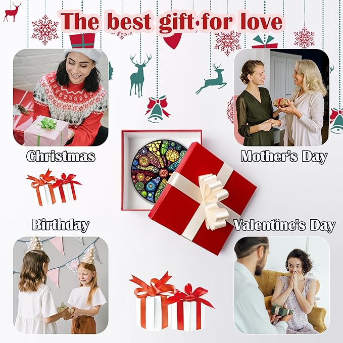 Stained Glass Window Hanging Colorful Abstract Plants Large 15" - Retro Boho Suncatcher Door Garden Sun Catcher Home Decor Birthday Christmas for Mom Men Woman Nana