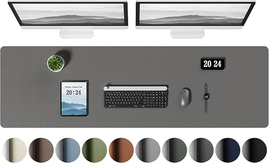 Aothia Leather Desk Pad Protector, Office Desk Mat, Large Mouse Pad, Laptop Desk Pad, Non-Slip PU Leather Desk Blotter, Waterproof Desk Writing Pad for Office and Home (Grey, 55" x 17")