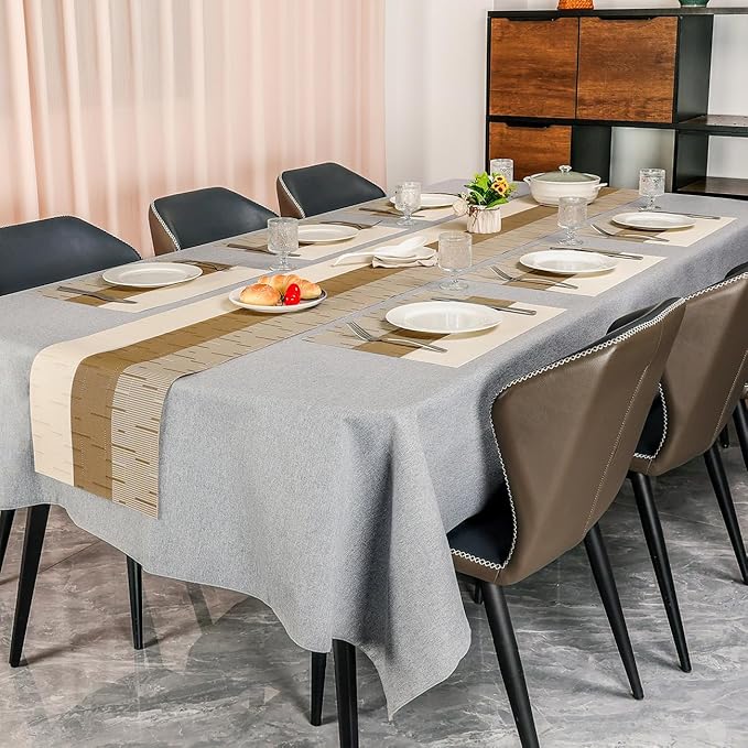 Placemats Set of 8, Vinyl Woven Place Mats Indoor Set of 8 Washable Wipeable PVC Table Mats Heat-Resistant Non Slip Placemat for Kitchen Dining Outdoor Table (Beige Light Brown, Set of 8)