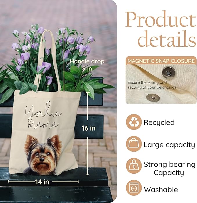 Dog Mama Tote Bag – Cute Dog Lover Canvas Bag, Reusable Shopping Shoulder Bag for Women, Pet Mom Gift,
