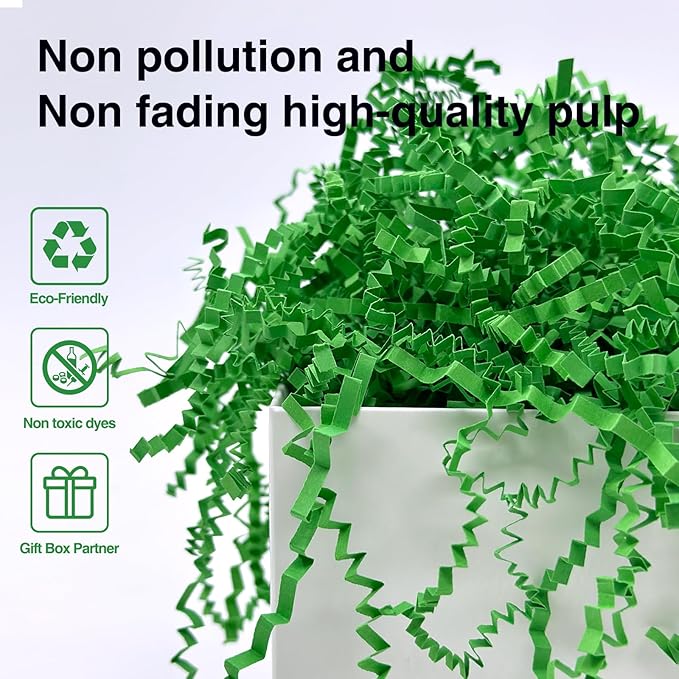 2LB Crinkle Cut Paper Shred Filler for Bag Gift Box Basket Confetti Paper Shreded Stuffing Decoration for Valentine's Day Holiday Party (Forest Green)